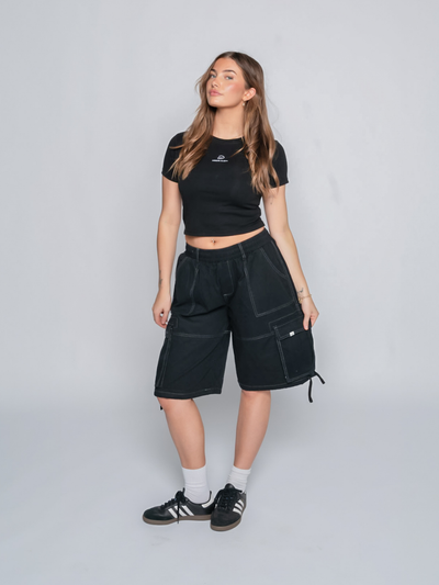 WASHED CARGO SHORTS - BLACK