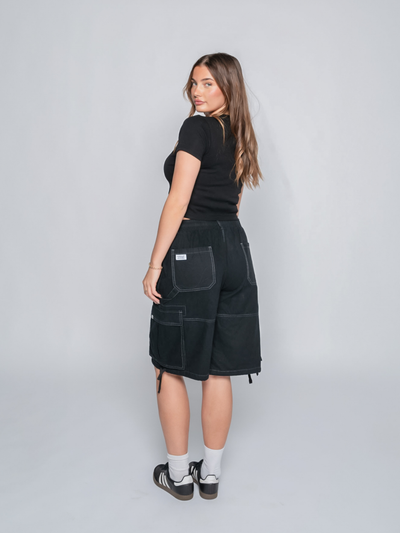 WASHED CARGO SHORTS - BLACK