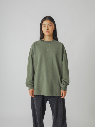 SMILEY LOGO LONG SLEEVE TEE - FADED GREEN