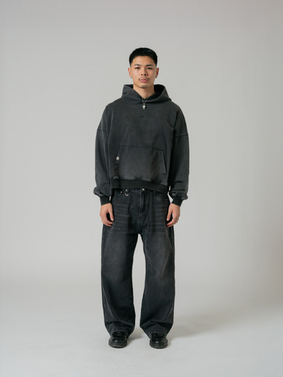 ESSENTIAL BOXY HOODIE - VINTAGE BLACK