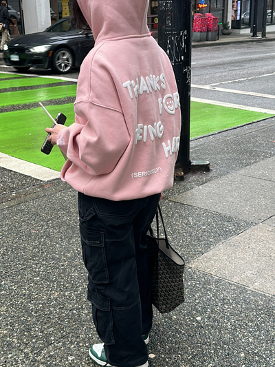 THANKS FOR BEING HERE HOODIE - MUTED PINK