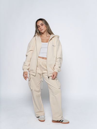 FRENCH TERRY CARGO SWEATPANTS - CREAM