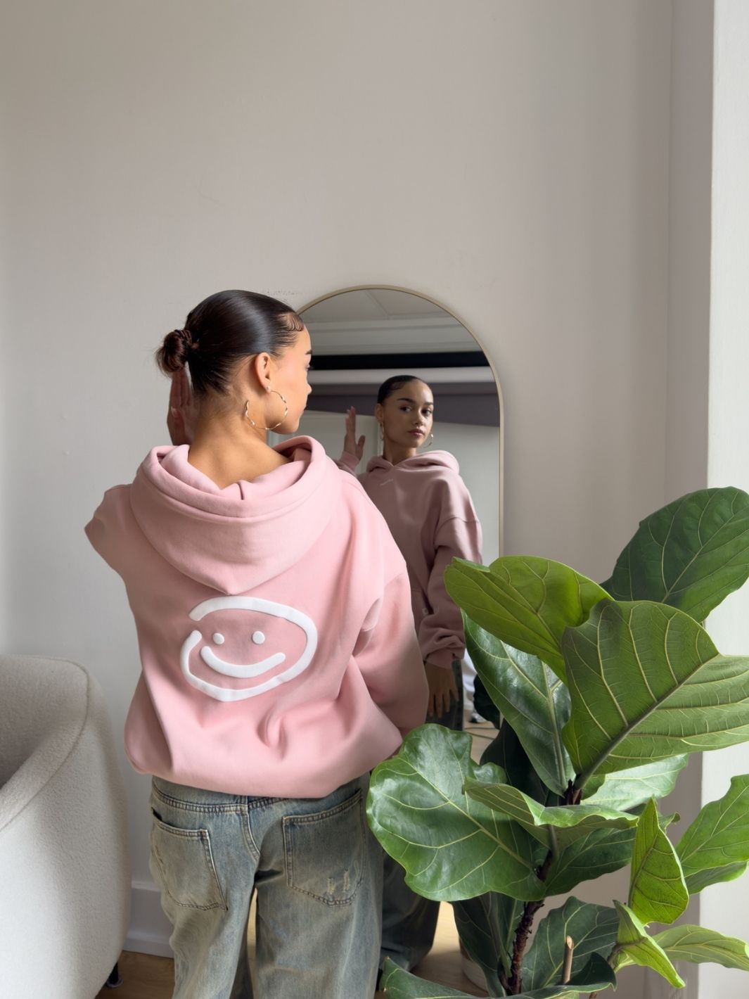 SMILEY LOGO HOODIE - MUTED PINK