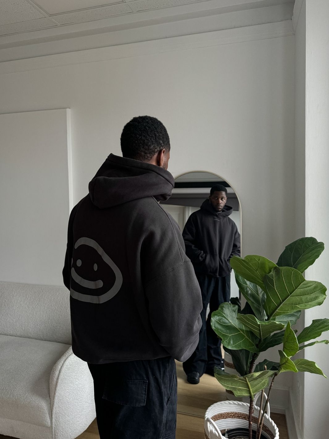 SMILEY LOGO HOODIE - FADED BLACK