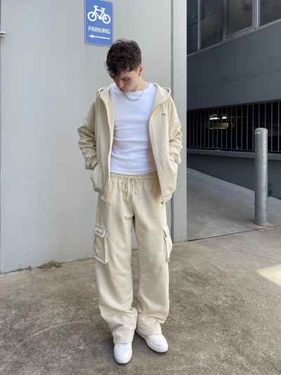 FRENCH TERRY CARGO SWEATPANTS - CREAM