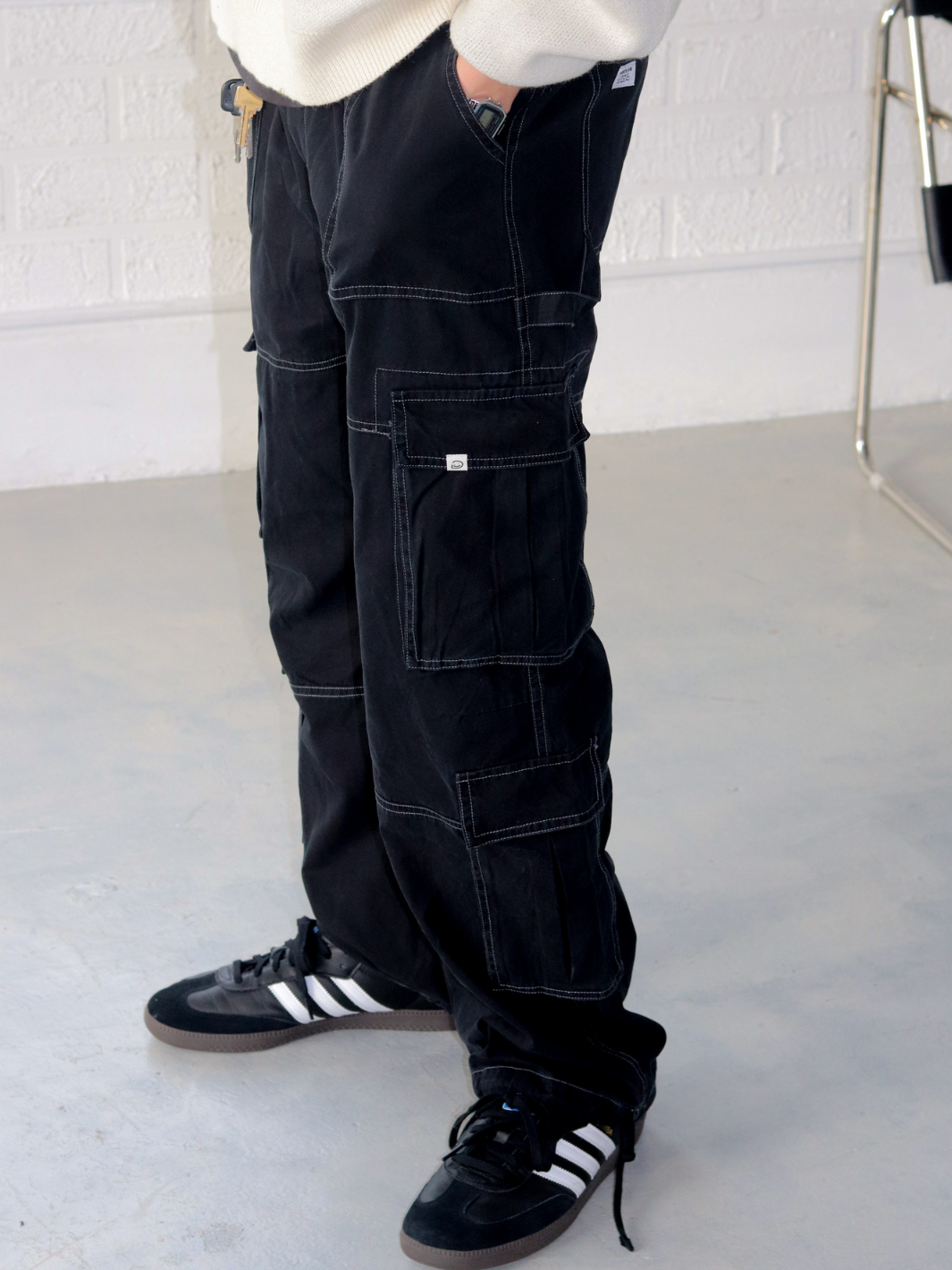 WASHED CARGO PANTS - BLACK