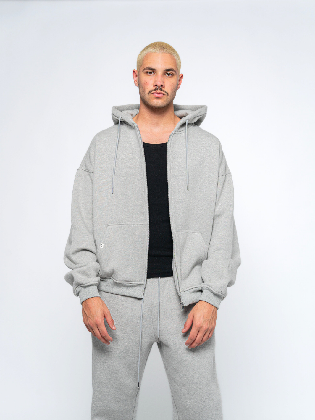 SIGNATURE BASIC ZIP-UP HOODIE - HEATHER GREY