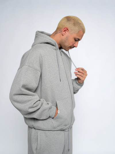 SIGNATURE BASIC ZIP-UP HOODIE - HEATHER GREY