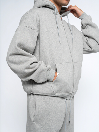 SIGNATURE BASIC ZIP-UP HOODIE - HEATHER GREY