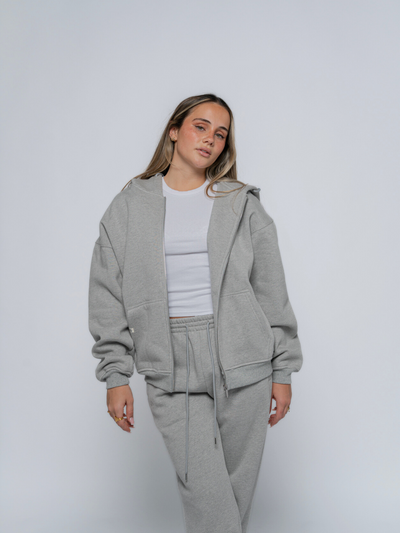 SIGNATURE BASIC ZIP-UP HOODIE - HEATHER GREY