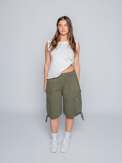 WASHED CARGO SHORTS - ARMY GREEN