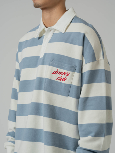 VINTAGE STRIPED POLO SHIRT - SKY BLUE