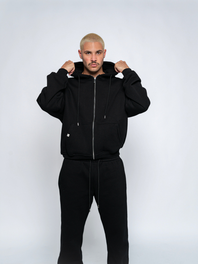 SIGNATURE BASIC ZIP-UP HOODIE - BLACK