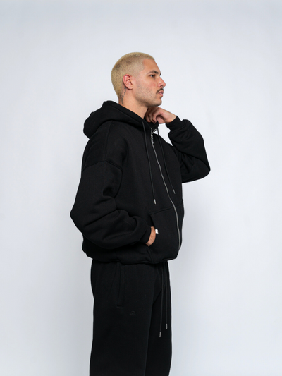 SIGNATURE BASIC ZIP-UP HOODIE - BLACK