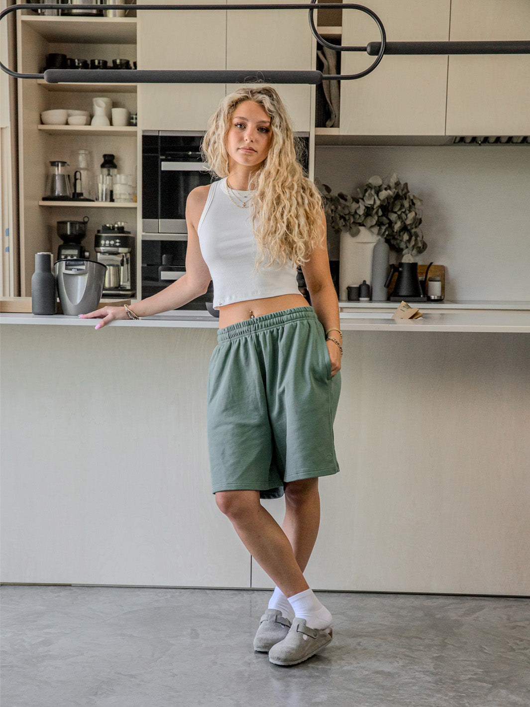 RELAXED TERRY SWEAT SHORTS - SEAFOAM GREEN