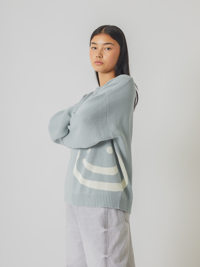 SMILEY LOGO KNIT - MUTED BLUE