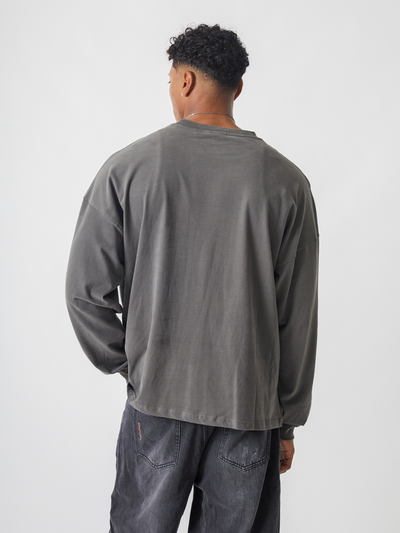 SMILEY LOGO LONG SLEEVE TEE - FADED GREY