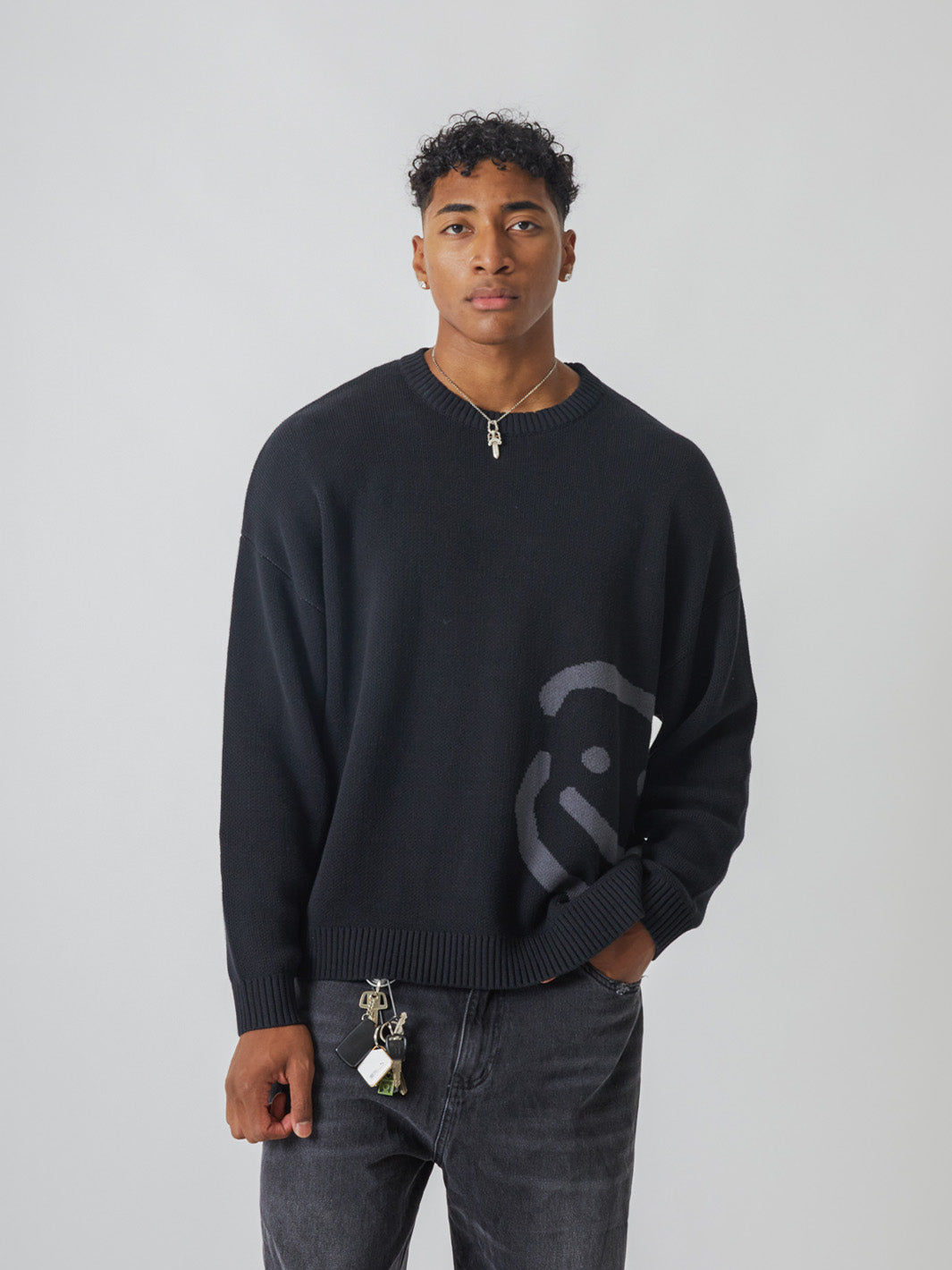 SMILEY LOGO KNIT - BLACK