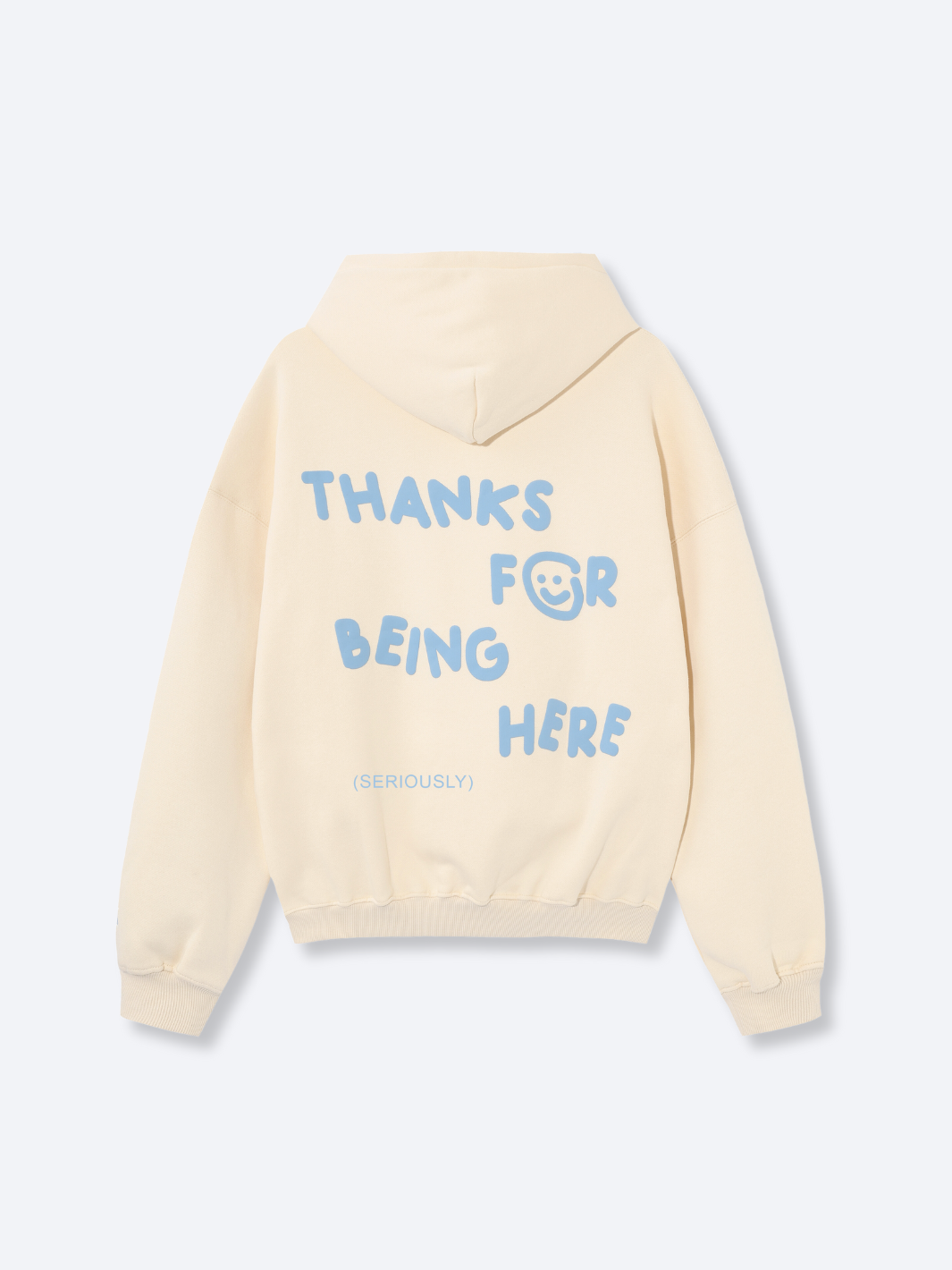 THANKS FOR BEING HERE HOODIE - CREAM + BLUE