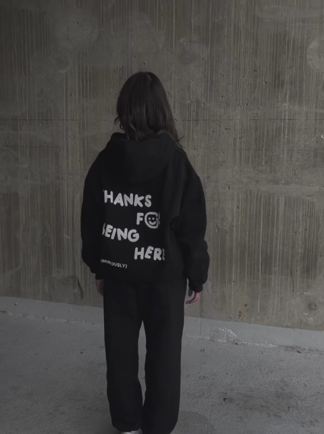 THANKS FOR BEING HERE HOODIE - BLACK