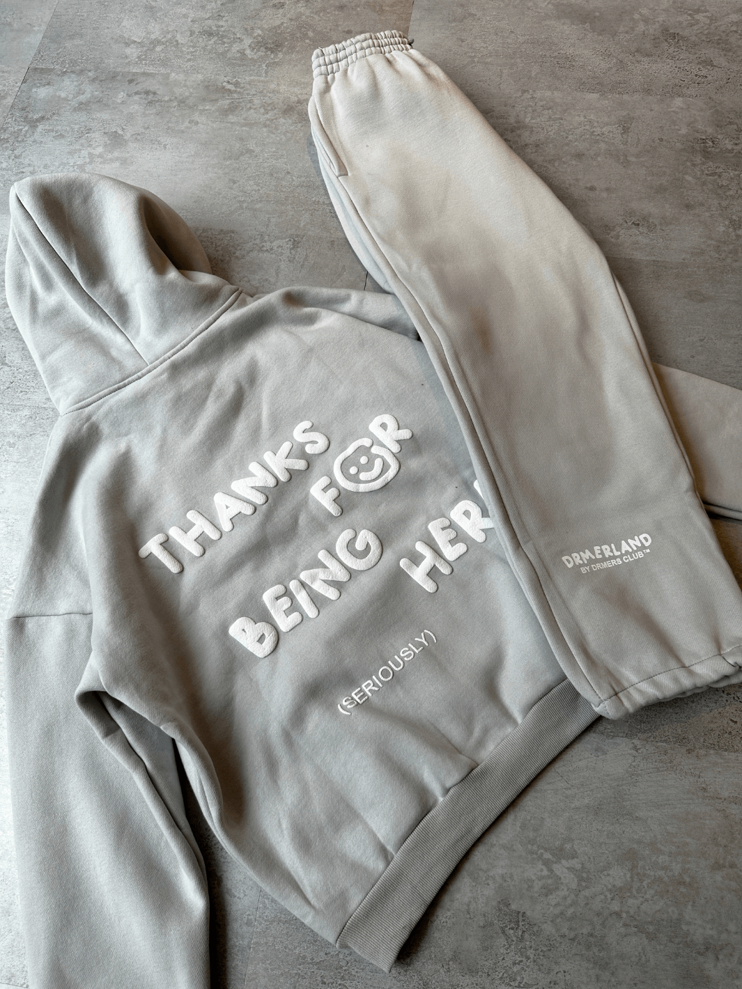 THANKS FOR BEING HERE HOODIE - LIGHT GREY